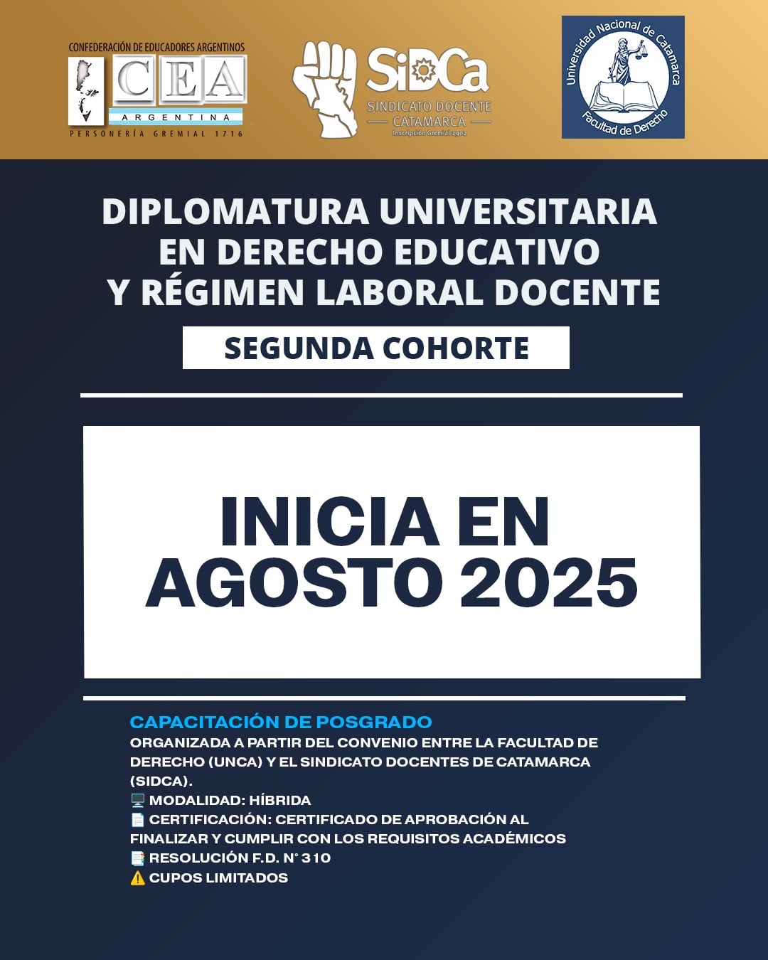 DIPLOMATURA DE POSGRADO EN DERECHO EDUCATIVO Y RÉGIMEN LABORAL DOCENTE - 2 COHORTE
